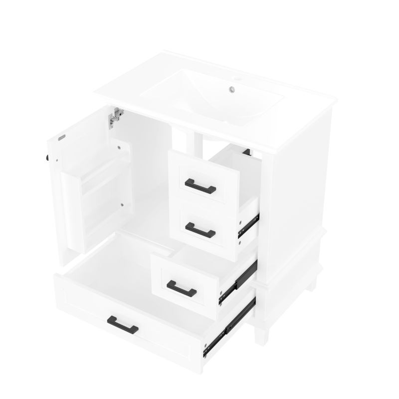 Bodenstehender Badezimmerschrank mit Waschbecken, vielfältiger Stauraum, 76 x 46 x 83,5 cm, Weiß