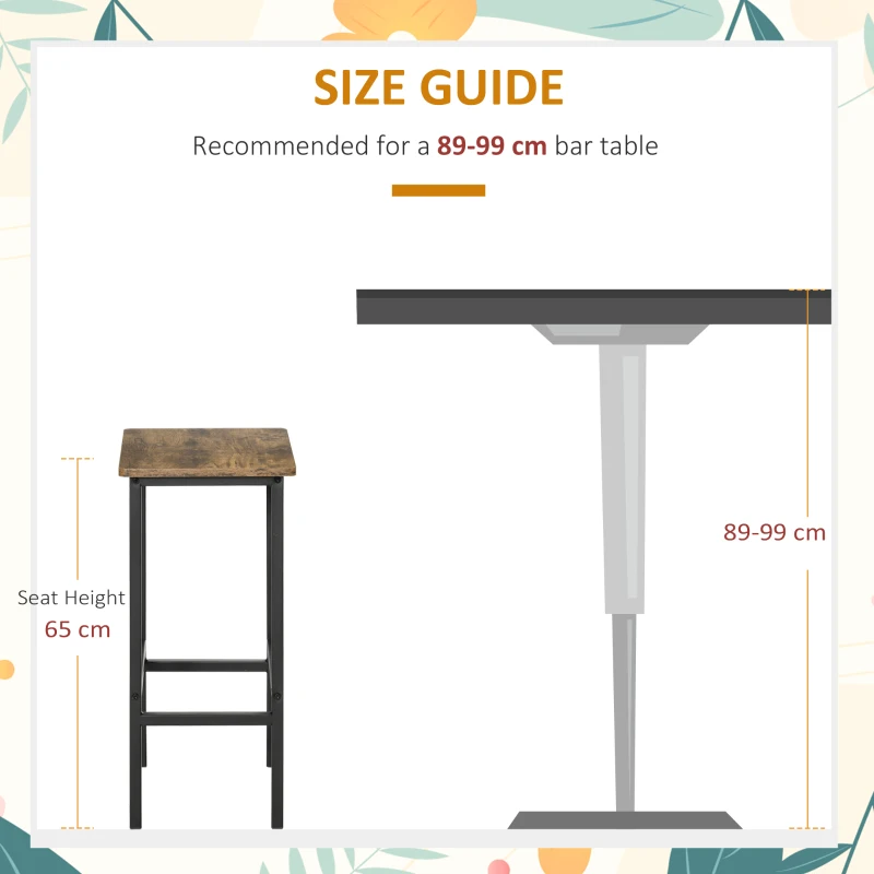 HOMCOM Industrial Bar Stools, Set of 2 Kitchen Breakfast Bar Chairs with Footrest, Counter Height Island Stools for Dining Area, Home Pub, Rustic Brown