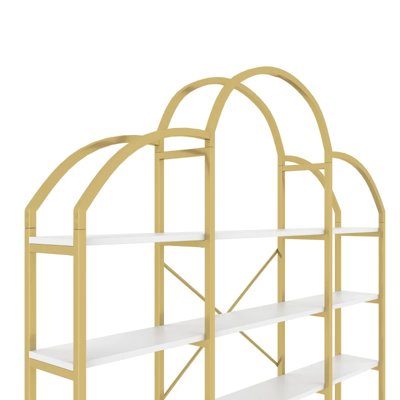 Estantería de estilo sencillo, cinco niveles de almacenamiento, forma única de nube, 170x26x190 cm, Oro + Blanco