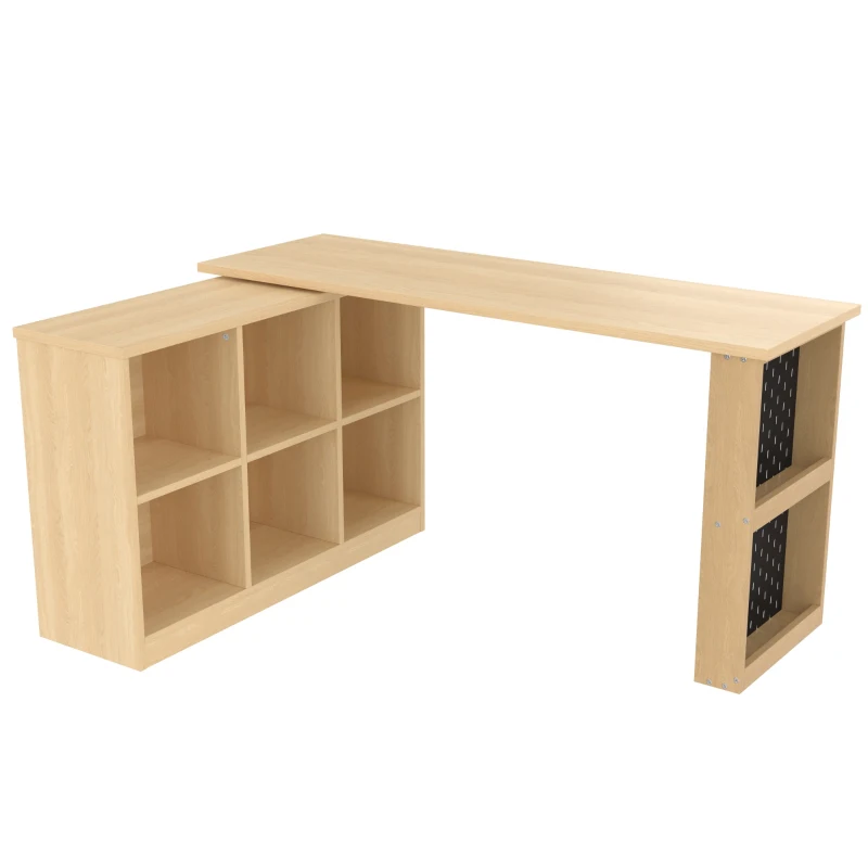 Multifunktionaler Bürotisch mit Sechsfach-Lagerschrank und Ablage, veränderbare Form, 140 x 104 x 75 cm, Naturfarbe