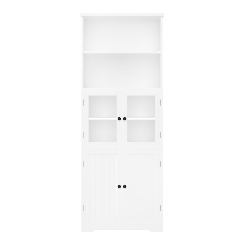 Badezimmer-Hochschrank mit Stauraum, Glasschranktür, Holzschranktür, verstellbare Trennwände, 57,4 x 28,4 x 162,5 cm, Weiß