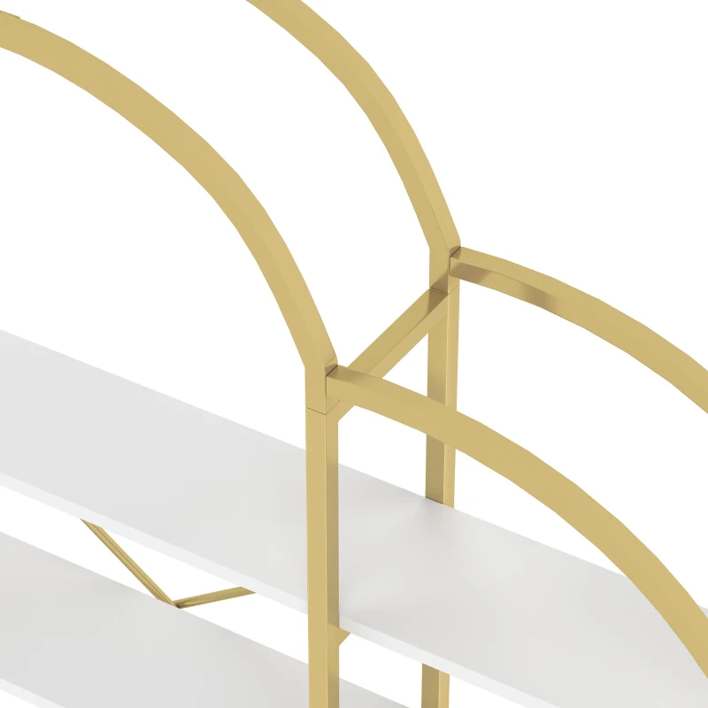 Estantería de estilo sencillo, cinco niveles de almacenamiento, forma única de nube, 170x26x190 cm, Oro + Blanco