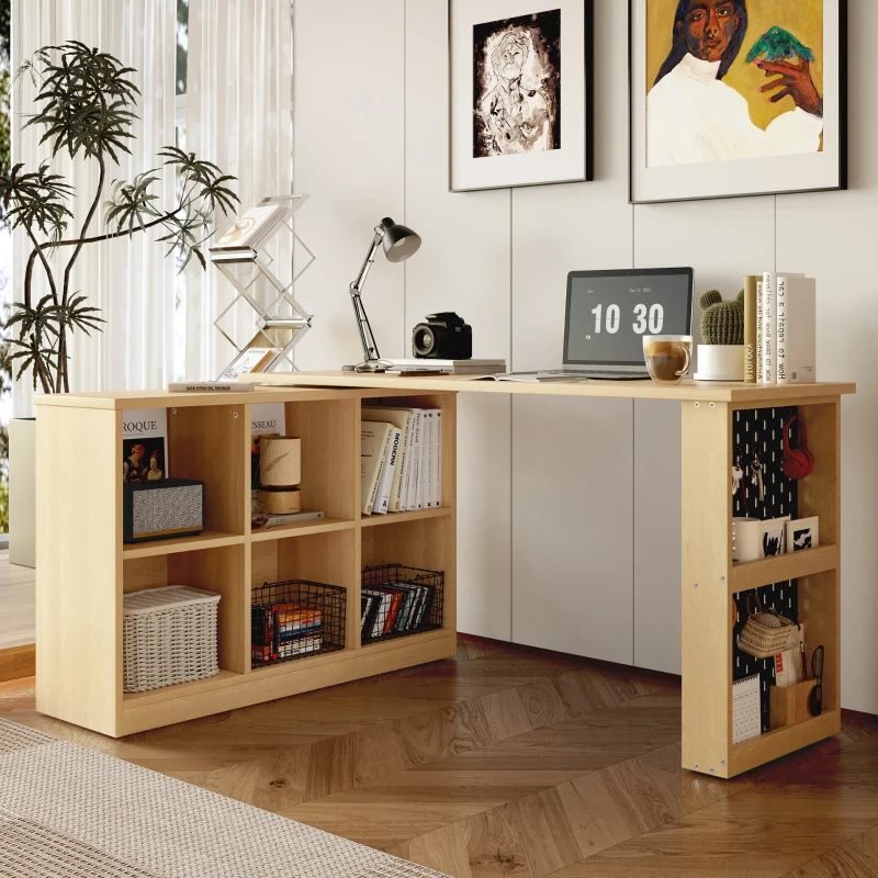 Schreibtisch mit Lagerschrank flexibel 140cm für Büro Naturfarbe