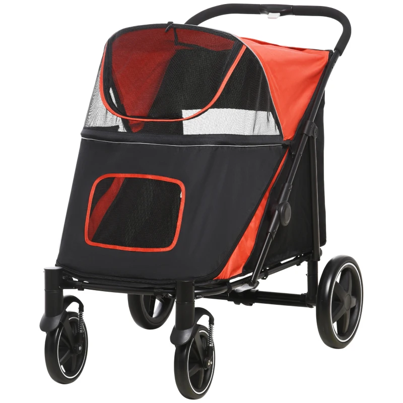 PawHut Foldable Pet Stroller, with Universal Wheels, Shock Absorber, for Medium and Large Dogs - Red
