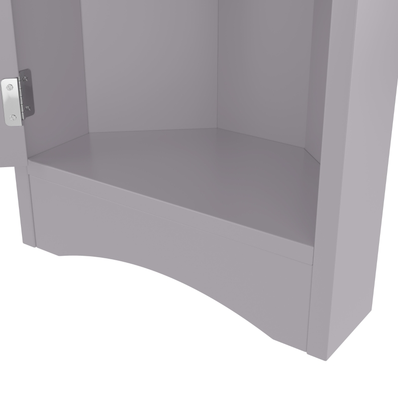 Dreieckiger Badezimmerschrank, verstellbare Einlegeböden und Doppeltüren, 37 x 24,5 x 170 cm, Grau