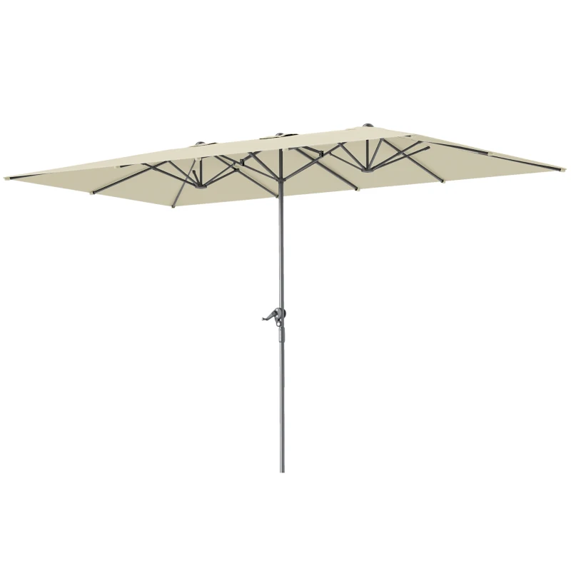 Outsunny Chapéu de Sol Duplo 4,5x2,6 m Chapéu de Sol de Jardim com Manivela Mastro de Alumínio Impermeável e Proteção UV50+ Creme