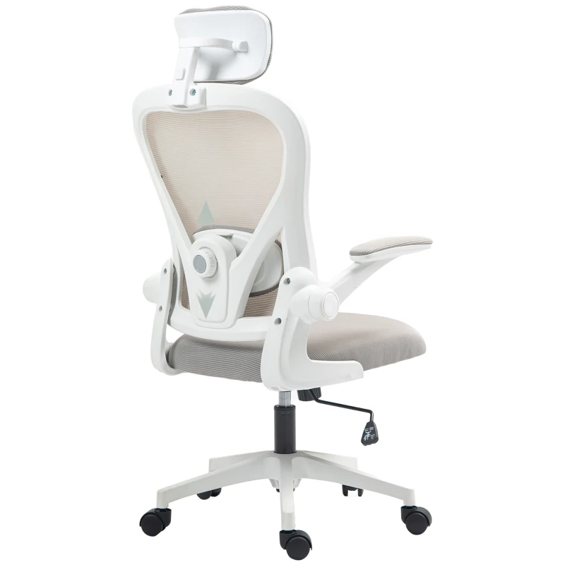 HOMCOM Executive Office Chair, Ergonomic Mesh High Back Desk Chair with Flip-up Armrest, Rotatable Headrest, Adjustable Lumbar Support for Home Study, Grey