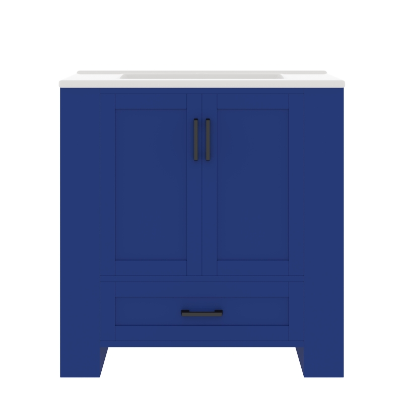 Moderner Badezimmerschrank 76cm mit Aufbewahrung und integriertem Keramikwaschbecken Blau