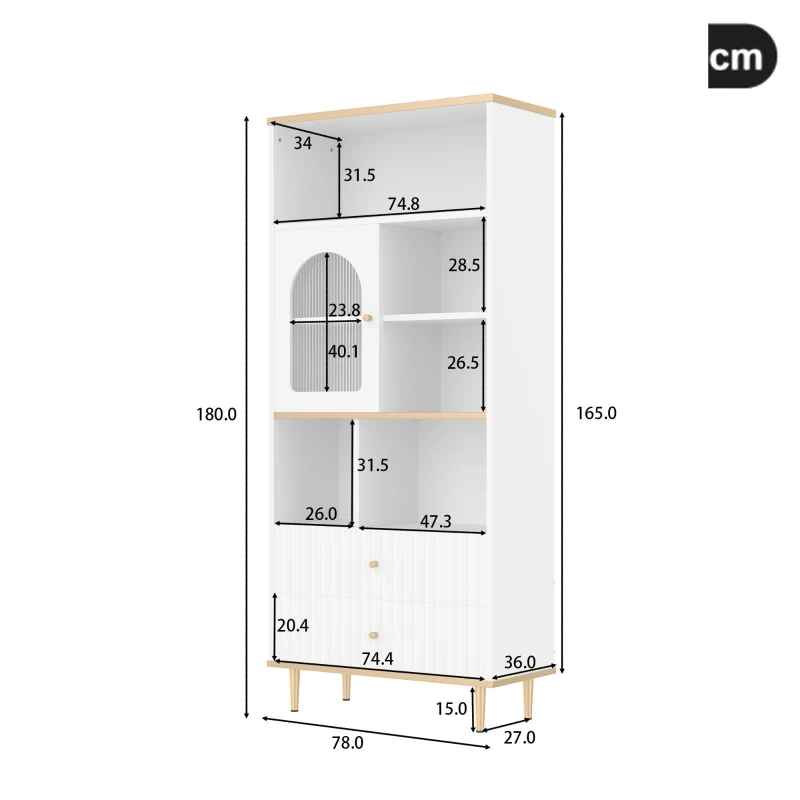 Bücherregal 180cm Multifunktionales mit Licht Mehrschichtige Aufbewahrung für Wohnzimmer und Home Office Weiß