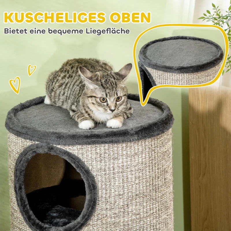 PawHut krabpaal voor katten met 3 niveaus, inclusief sisaltouw, krabvlak, krabpaal voor katten, 38 cm x 38 cm x 70 cm, grijs