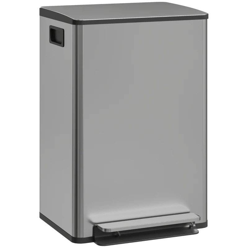 HOMCOM Papelera de cocina 50 L con pedal y cierre suave, cubo extraíble, 41,7 x 36,6 x 62 cm, plateado