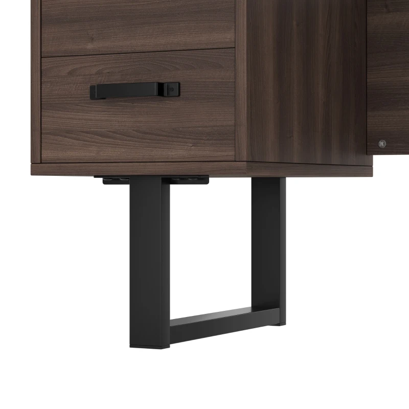 Einfacher Büroschreibtisch mit Schubladen, MDF und hochwertiges Metallrohr, geräumige Schreibtischplatte, effiziente Aufbewahrung, 135 x 54 x 76 cm, Schwarz+Braun