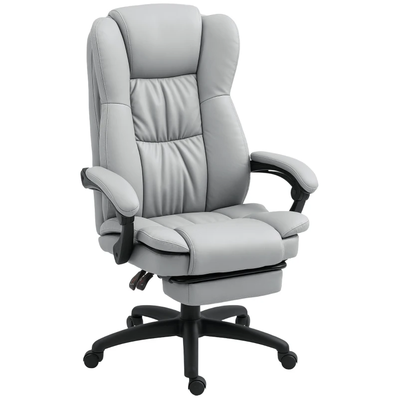 Vinsetto Silla de Oficina con 6 Puntos de Masaje con Altura Ajustable Respaldo Reclinable y Reposapiés Retráctil Gris Claro