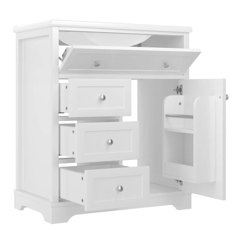 Bodenstehender Badezimmerschrank mit Waschbecken, 76 x 46 x 87 cm, Weiß