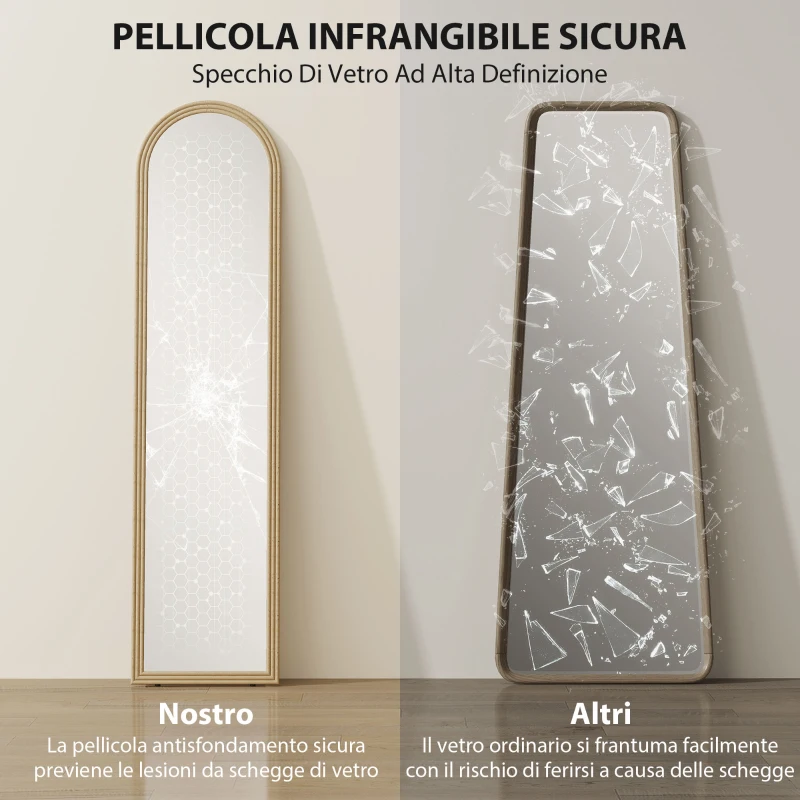 HOMCOM Specchio da Terra e Parete a Figura Intera con Cavalletto, Effetto Pietra e Forma ad Arco, 40x160 cm, Beige