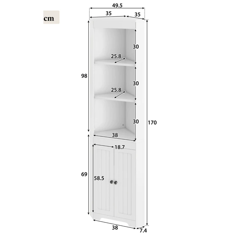 Badezimmerschrank Platzsparender Eckschrank 170cm hoch Weiß