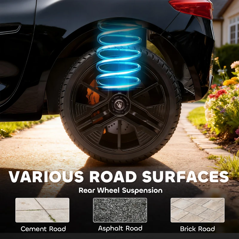 AIYAPLAY Coche Eléctrico Maserati para Niños, 2 Plazas, 12V, Control Parental, LED y Música, Negro