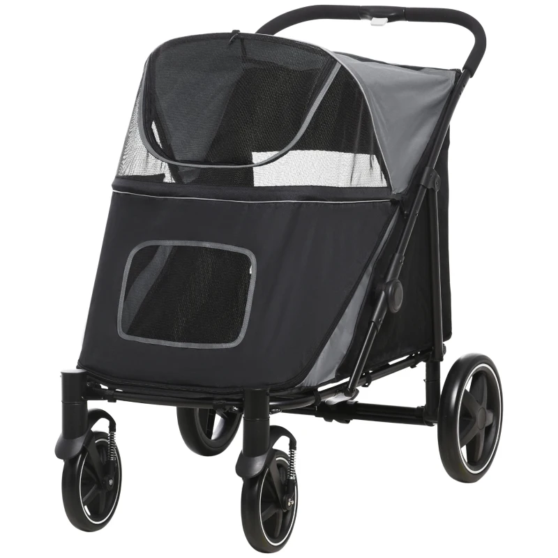 PawHut Foldable Pet Stroller, with Universal Wheels, Shock Absorber, for Medium and Large Dogs - Black