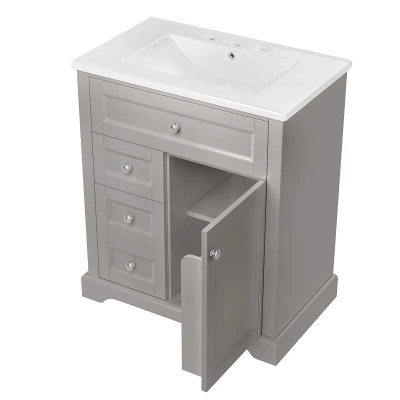 Bodenstehender Badezimmerschrank mit Waschbecken, 76 x 46 x 87 cm, Grau