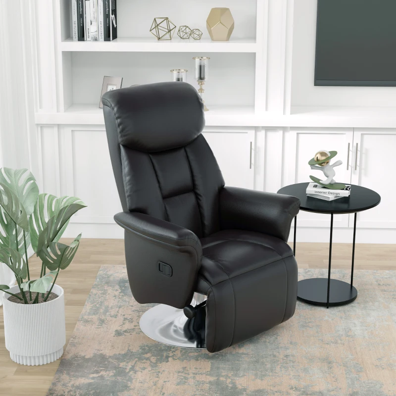 HOMCOM Relaxfauteuil, Ligfunctie, Lederlook, Voetensteun, tot 150 kg, 78 x 80 x 109 cm, Zwart(m-10)