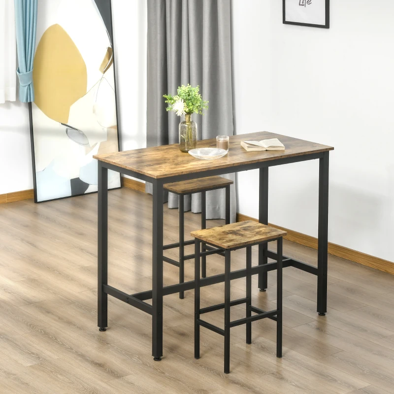 HOMCOM Industrial Bar Stools, Set of 2 Kitchen Breakfast Bar Chairs with Footrest, Counter Height Island Stools for Dining Area, Home Pub, Rustic Brown