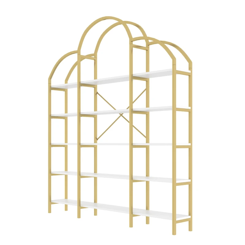 Estantería de estilo sencillo, cinco niveles de almacenamiento, forma única de nube, 170x26x190 cm, Oro + Blanco