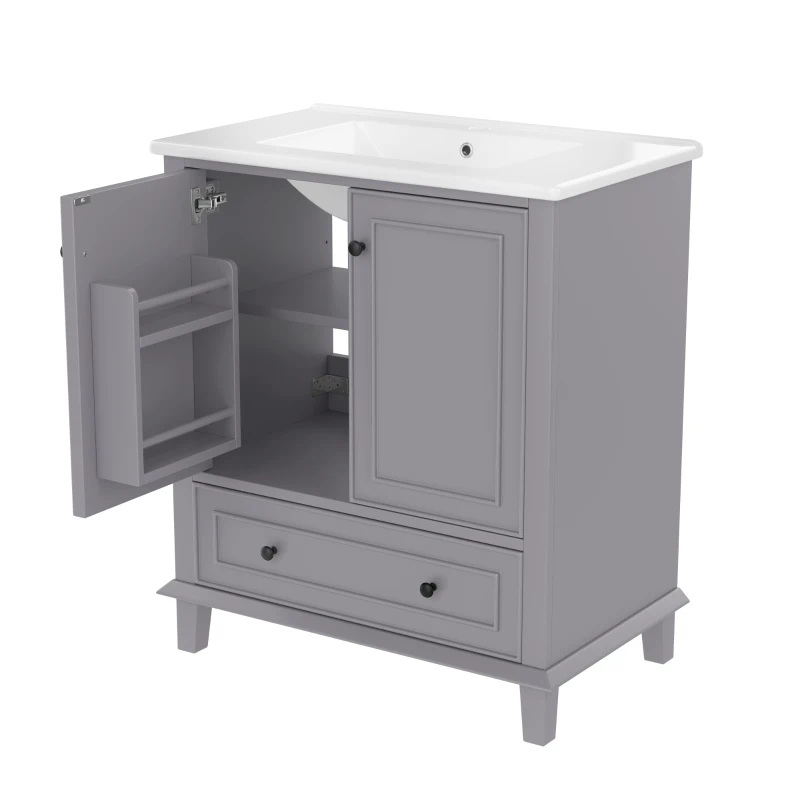 Badezimmerschrank mit Waschbecken, freistehend, großer Stauraum, 76 x 46 x 87 cm, Grau