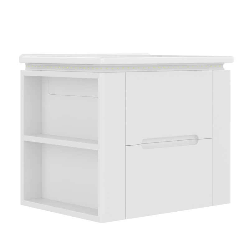 Badezimmerschrank Wand mit LED-Radarsensor-Beleuchtung 2 Schubladen seitlichen Ablagen 61cm Weiß