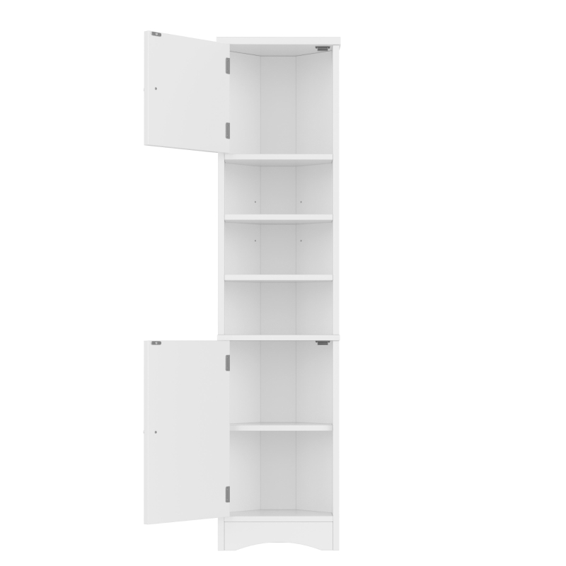 Dreieckiger Badezimmerschrank, verstellbare Einlegeböden und Doppeltüren, 37 x 24,5 x 170 cm, Weiß