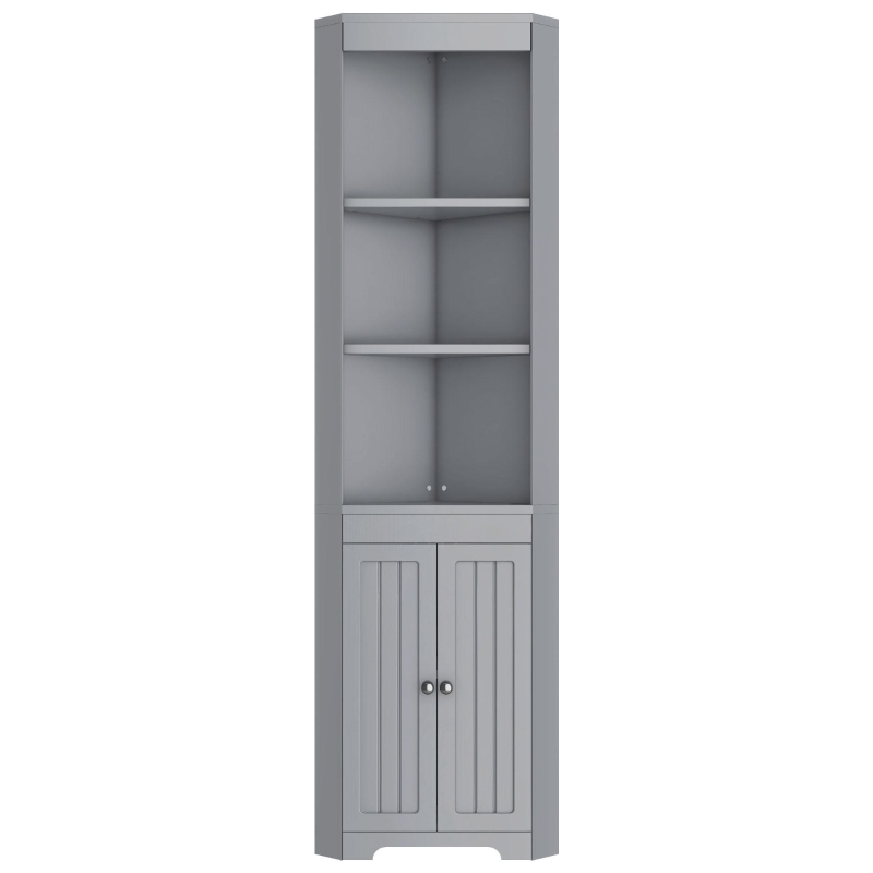 Badezimmer-Hochschrank mit drei offenen Ablagefächern, 49,5 x 35 x 170 cm, Grau