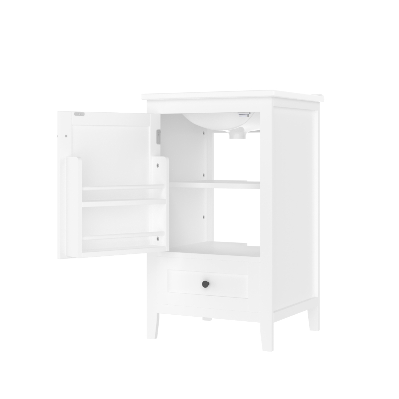 Badezimmerschrank mit Waschbecken, geräuschlose Schublade, verstellbares Regal, 51 x 46 x 85 cm, Weiß