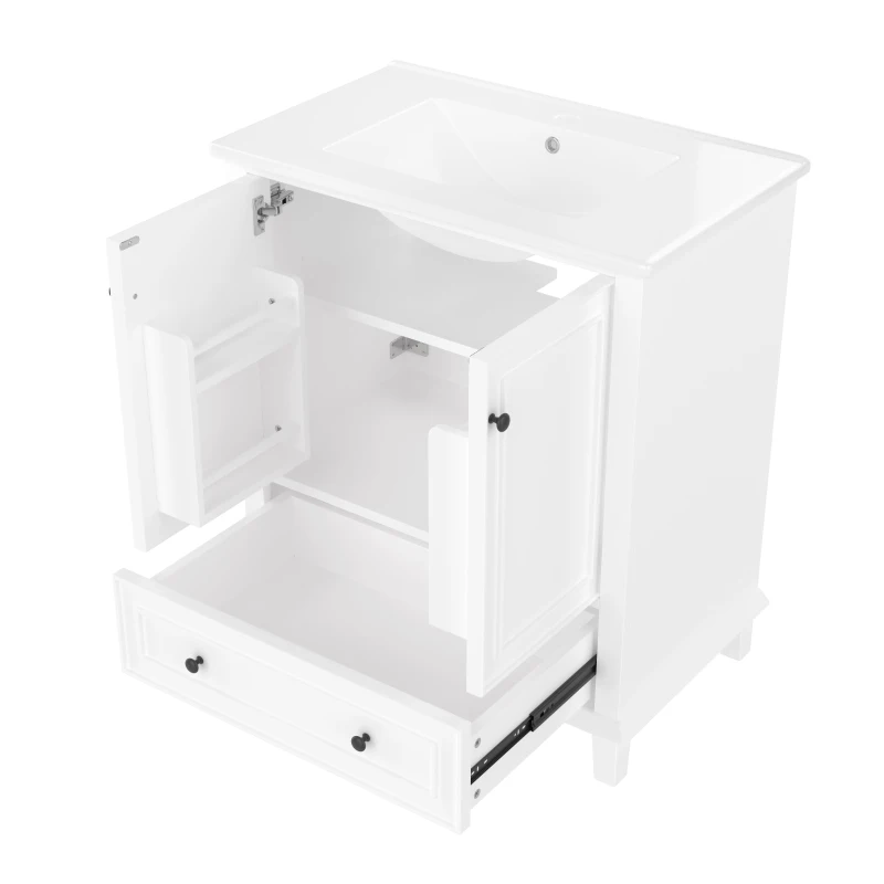 Badezimmerschrank mit Waschbecken, freistehend, großer Stauraum, 76 x 46 x 87 cm, Weiß