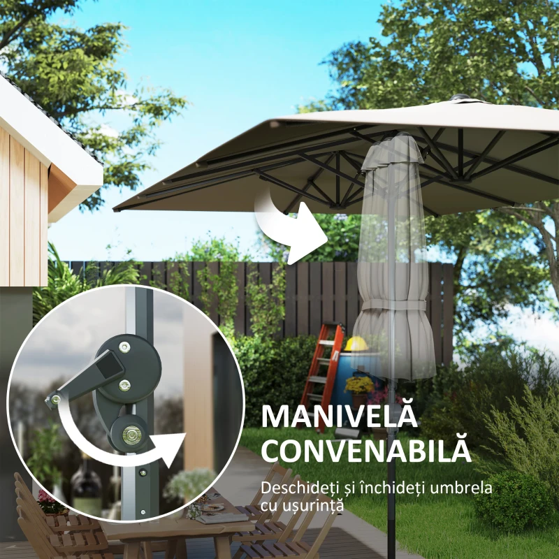 Outsunny Umbrelă Dublă de Grădină cu Manivelă și 12 Spițe din Aluminiu și Poliester, 4.5x2.6 m, Gri Închis