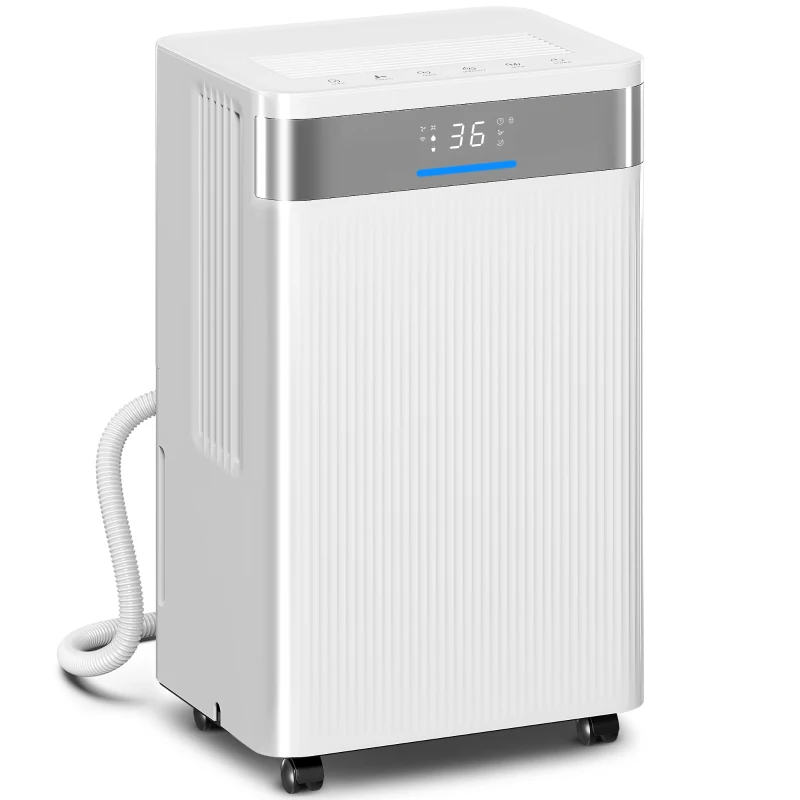 HOMCOM Deshumidificador 12L/día Silencioso con 3 Modos Pantalla LED Temporizado 24H Bloqueo Infantil y Drenaje Continuo Blanco