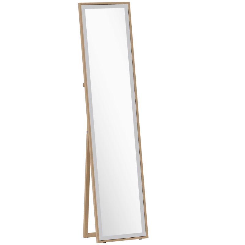 HOMCOM Espejo de Pie Cuerpo Entero con Marco de MDF Espejo de Pared Rectangular con 2 Formas de Uso 37x4x157 cm Plateado y Natural