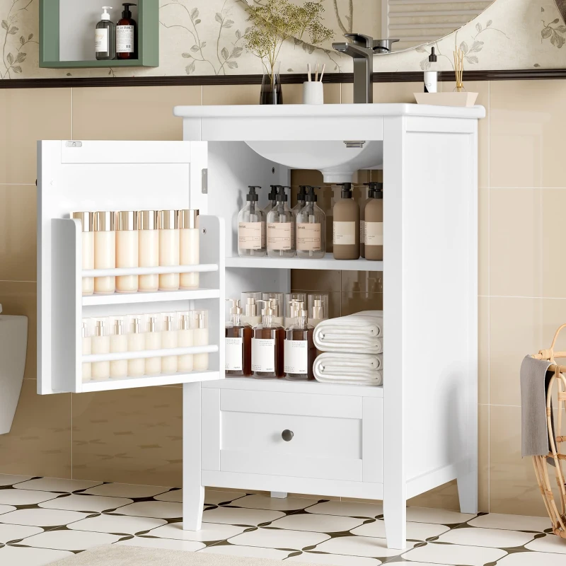 Badezimmerschrank mit Waschbecken geräuschlose Schublade verstellbares Regal 51x46 cm Weiß