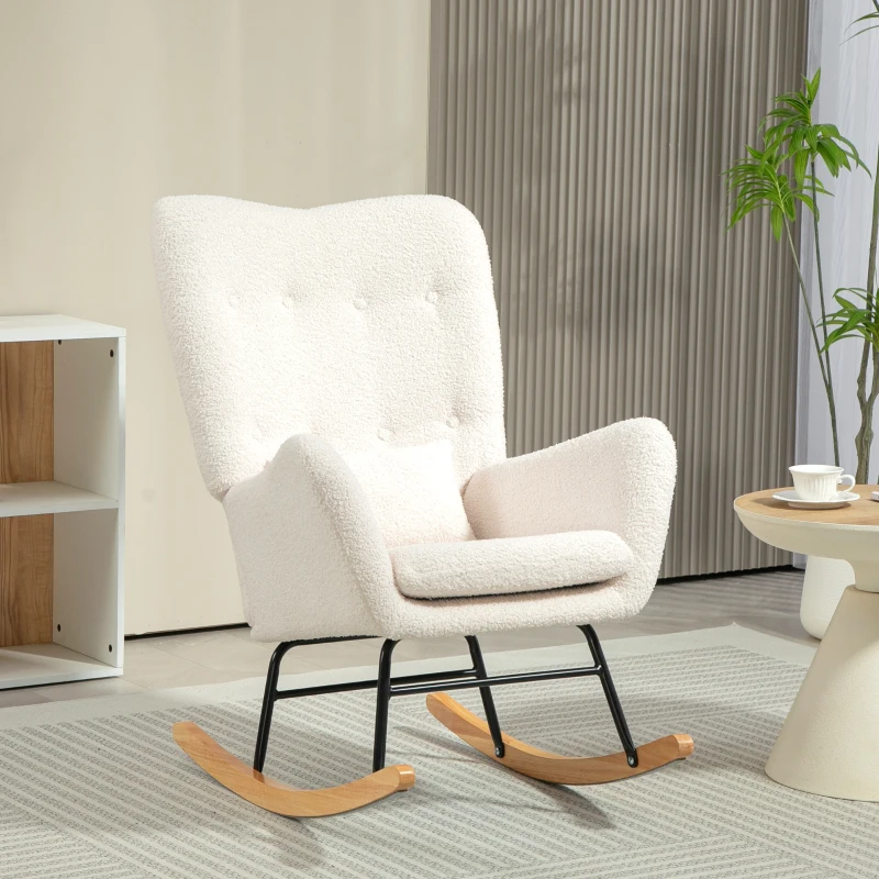 HOMCOM Schommelstoel met knusse bekleding, dikke kussens, lendenkussen, anti-slip, Crèmewit(m-10)