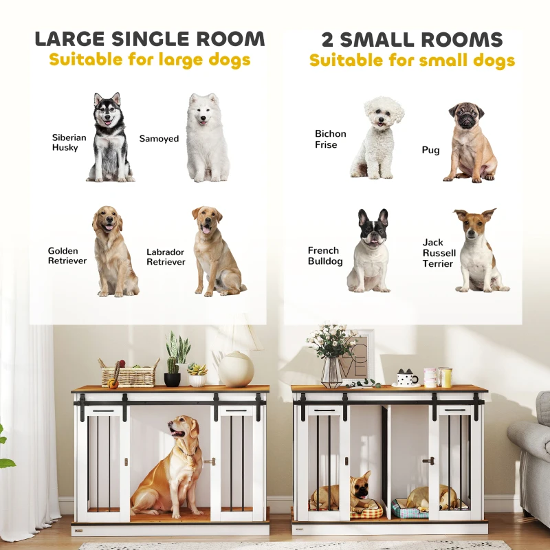 PawHut Dog Crate Furniture for Large Dogs, Double Dog Cage for Small Dogs