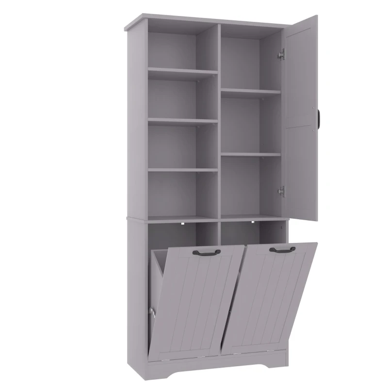 Badezimmerschrank mit doppeltem Wäschekorb, verstellbare Regale, viel Stauraum, 78 x 35 x 172,7 cm, Grau