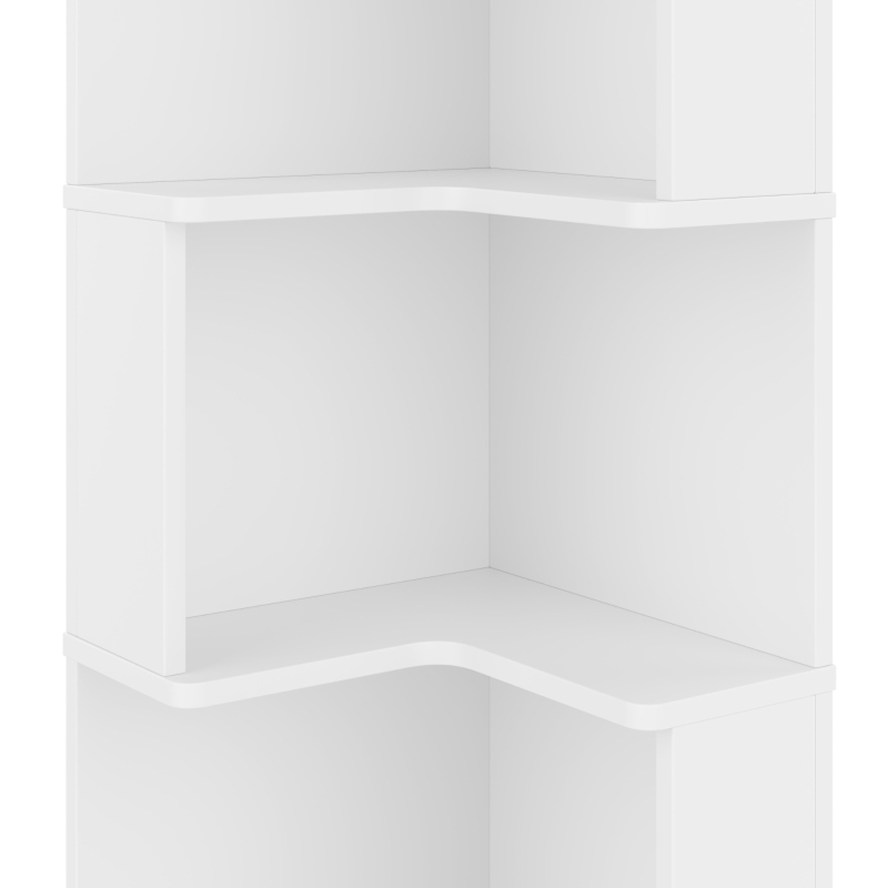 Raft de colț pentru cărți cu bandă de lumină LED cu schimbare de culoare, design în formă de L, spațiu de depozitare în cinci straturi, 63,5x45x175 cm, Alb