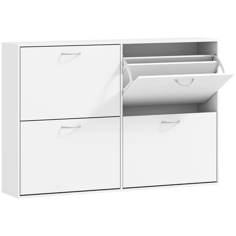 HOMCOM Schuhkipper Schuhschrank Schuhständer Schuhregal mit 4 Klappen 16–24 Paar Weiß 120 x 24 x 81 cm