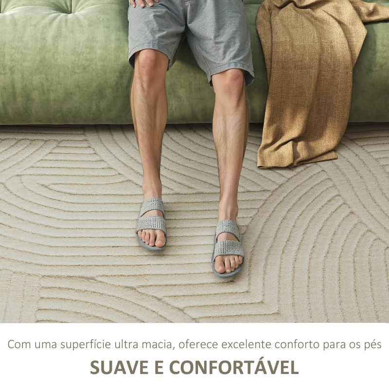 HOMCOM Tapete Sala de Estar 160x230 cm Tapete Pelo Curto Estilo Moderno Base Antiderrapante Tecida à Máquina Creme