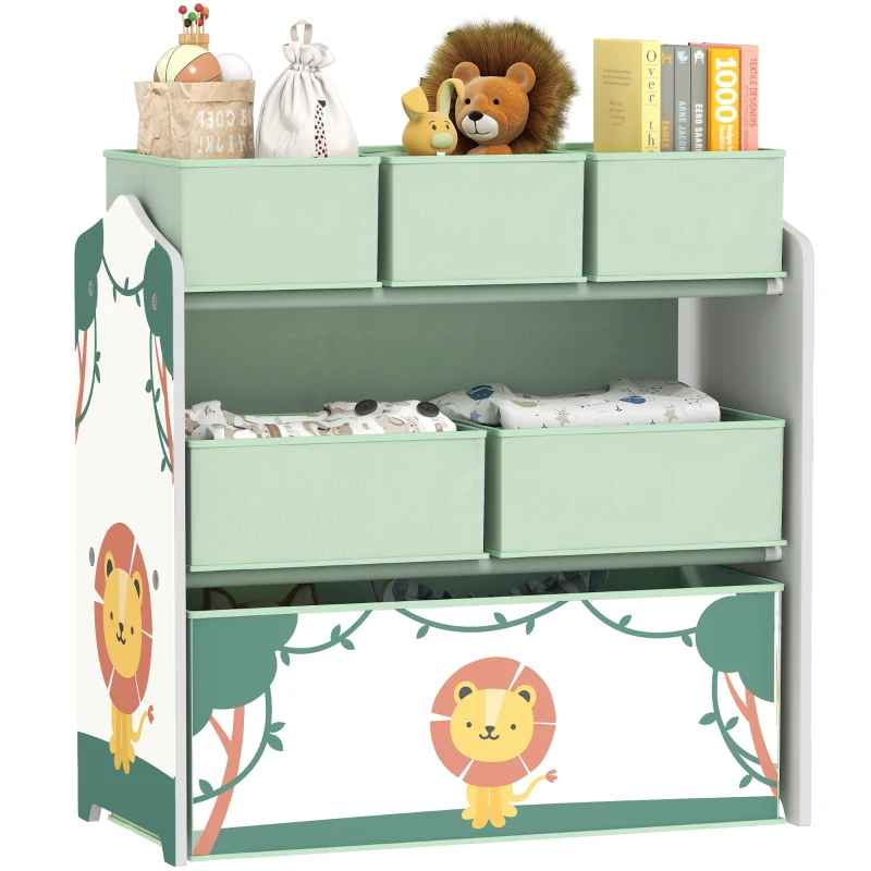 AIYAPLAY Estante Infantil para Brinquedos com 6 Caixas em Tecido Não Tecido Organizador de Brinquedos de 3 Níveis 63x30x66 cm Verde