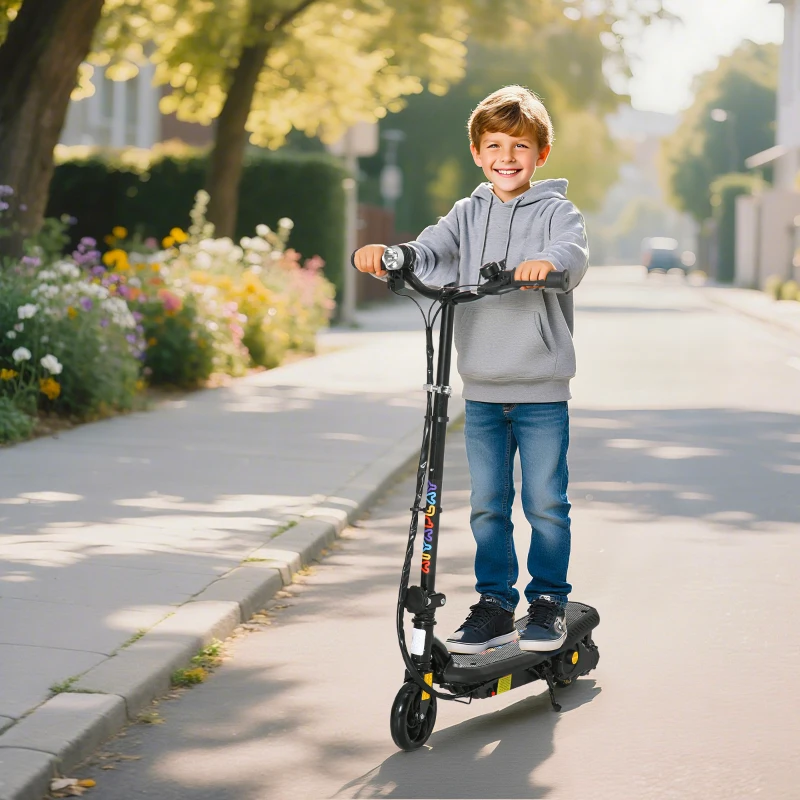 HOMCOM Foldable Electric Scooter, with LED Headlights, for Ages 7-14 Years, Black