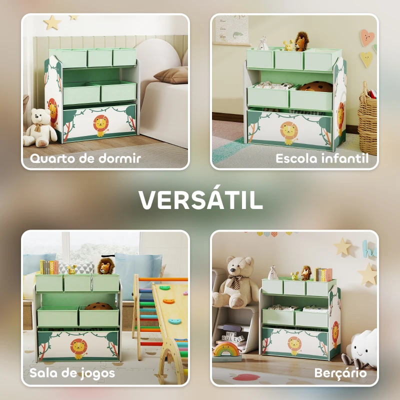 AIYAPLAY Estante Infantil para Brinquedos com 6 Caixas em Tecido Não Tecido Organizador de Brinquedos de 3 Níveis 63x30x66 cm Verde