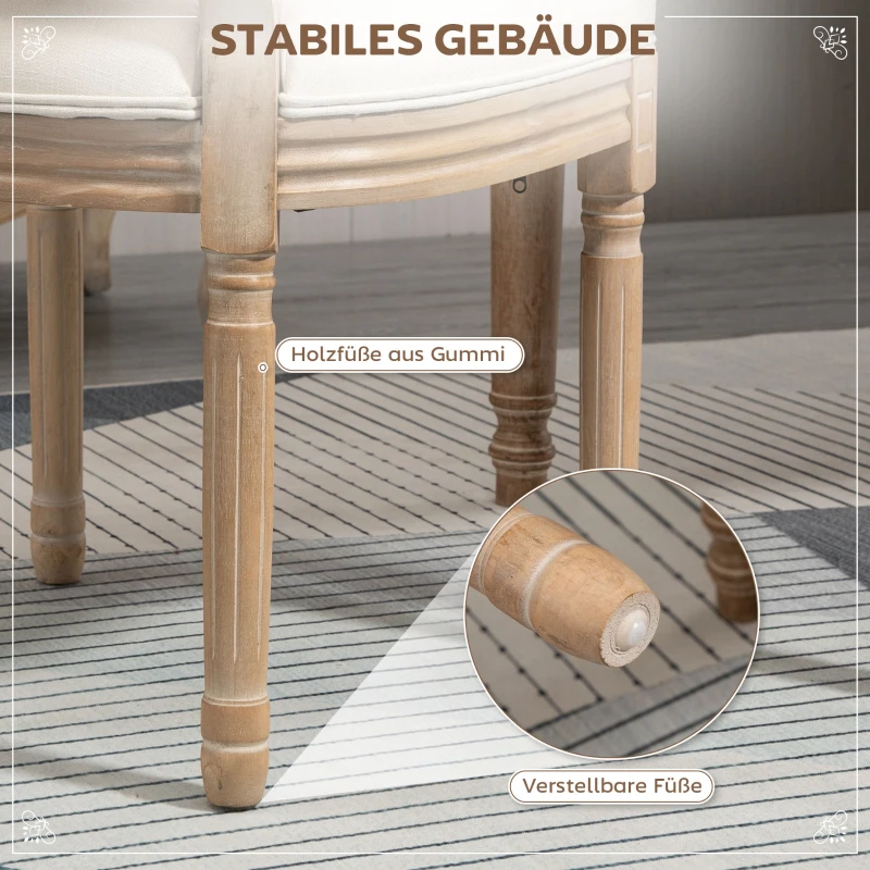 HOMCOM Esszimmerstühle 2er Set Küchenstuhl mit Rückenlehne, Linenoptik, Sessel Polsterstuhl, Stühle, Wohnzimmerstuhl mit Holzbeine für Esstisch, Cremeweiß+Natur