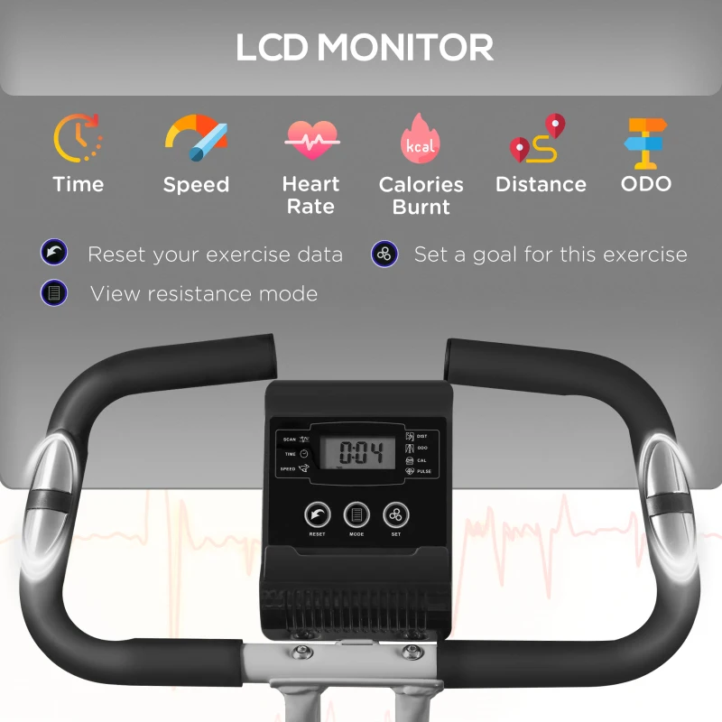 SPORTNOW Magnetic Exercise Bike, Foldable X-Bike with Adjustable Resistance, Pulse Sensor, Wheels and LCD Monitor, Grey