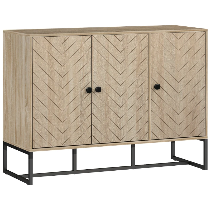 HOMCOM Aparador com Desenho Zig-Zag com Prateleiras Ajustáveis Pés de Aço para Cozinha Entrada Quarto 108x40x80 cm Madeira