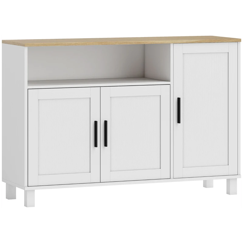 HOMCOM Aparador de Sala com Prateleiras Ajustáveis Compartimento Aberto Pernas de Madeira 110x33x75 cm Branco