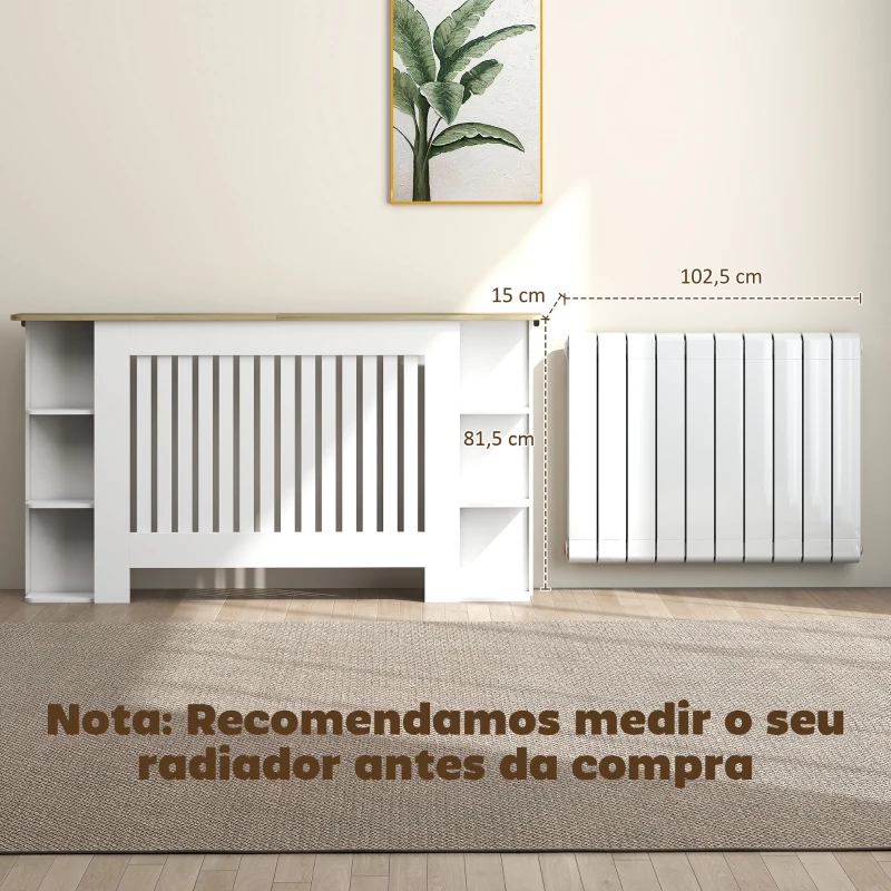 HOMCOM Cobertura para Radiadores com Prateleiras Desenho Moderno de Ripas para Sala de Estar Quarto 152x19x83 cm Branco